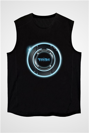 Unisex Tron Baskılı Siyah Kolsuz Tshirt