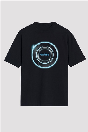 Unisex Tron Baskılı Siyah Oversize Tshirt