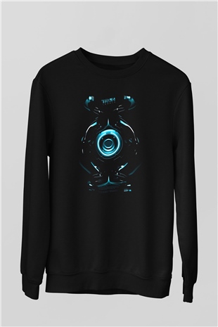 Unisex Tron Baskılı Siyah Sweatshirt