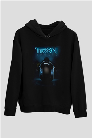 Unisex Tron Baskılı Siyah Unisex Kapüşonlu Sweatshirt