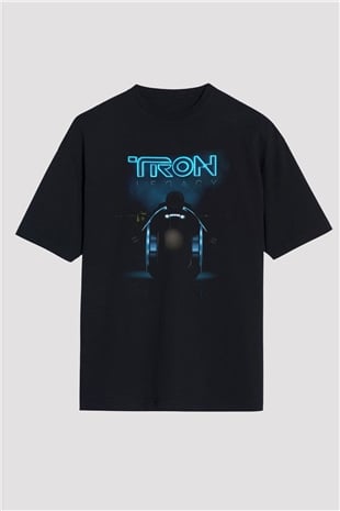 Unisex Tron Baskılı Siyah Unisex Oversize T-shirt