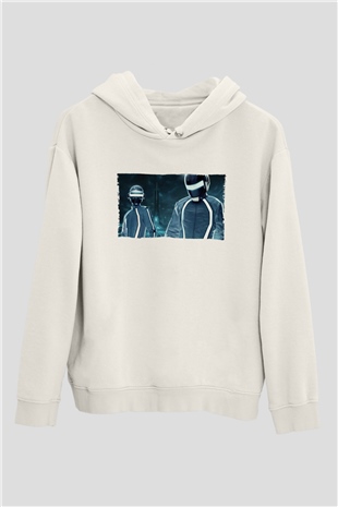 Unisex Tron Legacy Baskılı Beyaz Kapüşonlu Sweatshirt