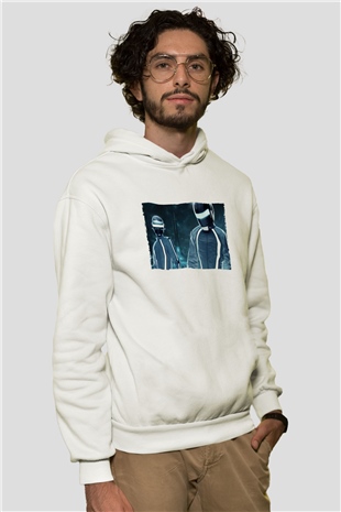 Unisex Tron Legacy Baskılı Beyaz Kapüşonlu Sweatshirt
