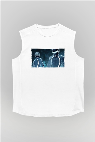 Unisex Tron Legacy Baskılı Beyaz Kolsuz Tshirt