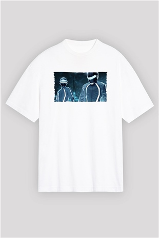 Unisex Tron Legacy Baskılı Beyaz Oversize Oversize T-shirt