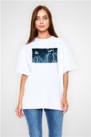 Unisex Tron Legacy Baskılı Beyaz Oversize Oversize T-shirt