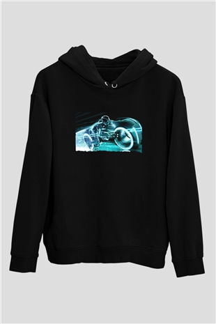 Unisex TRON Legacy Baskılı Siyah Kapüşonlu Sweatshirt