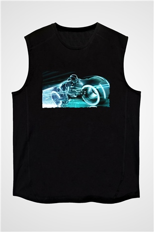 Unisex TRON Legacy Baskılı Siyah Kolsuz Tişört