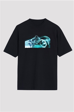 Unisex TRON Legacy Baskılı Siyah Oversize Tişört