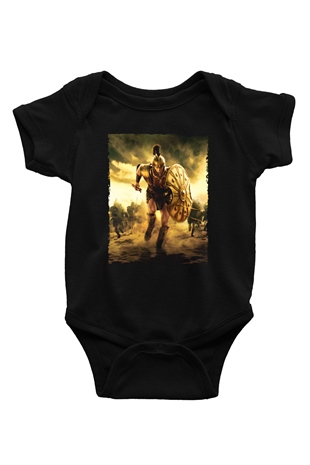 Unisex Truva (Troy) Baskılı Siyah Bebek Body - Zıbın