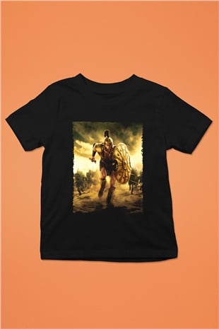 Unisex Truva (Troy) Baskılı Siyah Çocuk Tshirt