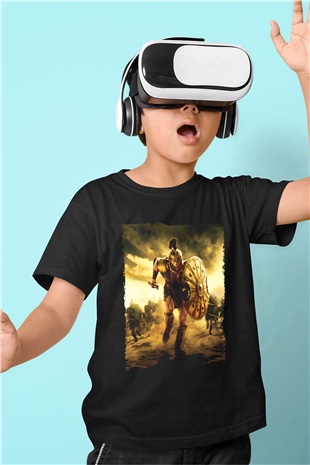 Unisex Truva (Troy) Baskılı Siyah Çocuk Tshirt