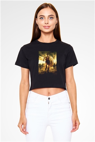 Unisex Truva (Troy) Baskılı Siyah Crop Top Tshirt
