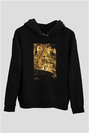 Unisex Truva (Troy) Baskılı Siyah Kapüşonlu Sweatshirt