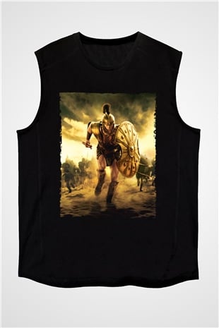 Unisex Truva (Troy) Baskılı Siyah Kolsuz Tshirt