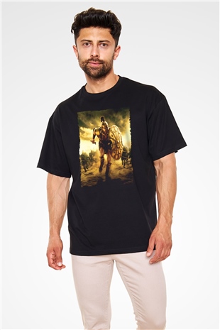 Unisex Truva (Troy) Baskılı Siyah Oversize Tshirt