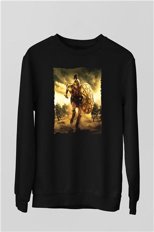 Unisex Truva (Troy) Baskılı Siyah Sweatshirt