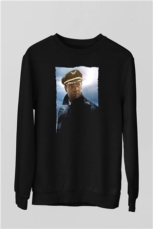 Unisex Uçuş (Flight) Baskılı Siyah Sweatshirt