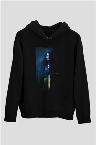 Unisex Unisex Game of Thrones Baskılı Siyah Kapüşonlu Sweatshirt