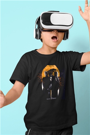 Unisex Unisex Game of Thrones Baskılı Siyah Çocuk Tişört
