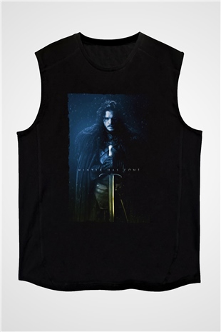 Unisex Unisex Game of Thrones Baskılı Siyah Kolsuz Tshirt