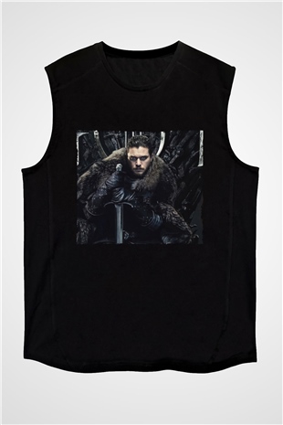Unisex Unisex Game of Thrones Baskılı Siyah Kolsuz T-shirt
