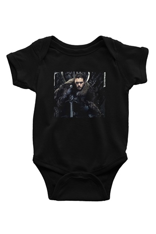 Unisex Unisex Game of Thrones Baskılı Siyah Bebek Body - Zıbın