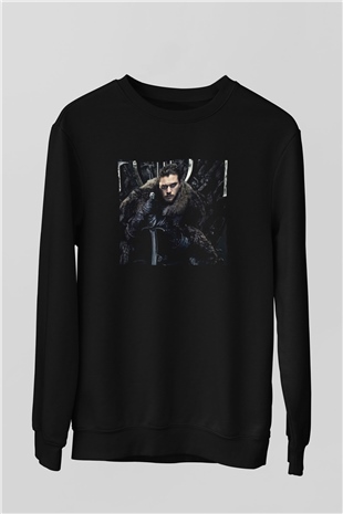 Unisex Unisex Game of Thrones Baskılı Siyah Sweatshirt