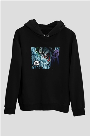 Unisex Unisex Joker Baskılı Siyah Kapüşonlu Sweatshirt