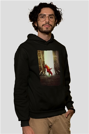Unisex Unisex Joker Baskılı Siyah Kapüşonlu Sweatshirt