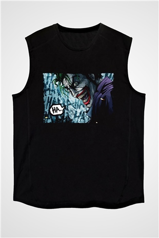 Unisex Unisex Joker Baskılı Siyah Kolsuz T-shirt