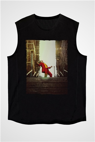 Unisex Unisex Joker Baskılı Siyah Kolsuz Tişört