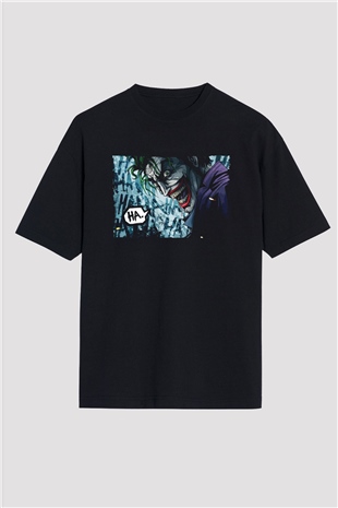 Unisex Unisex Joker Baskılı Siyah Oversize T-shirt