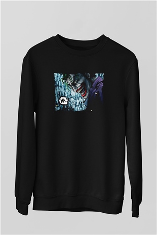 Unisex Unisex Joker Baskılı Siyah Sweatshirt