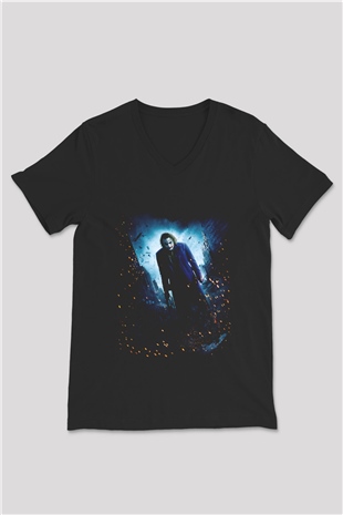 Unisex Unisex Joker Baskılı Siyah V Yaka Tshirt