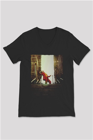 Unisex Unisex Joker Baskılı Siyah V Yaka Tişört