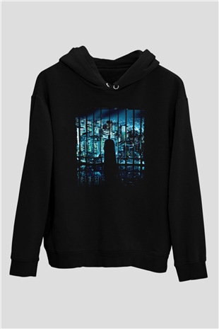 Unisex Unisex Kara Şövalye (The Dark Knight) Baskılı Siyah Kapüşonlu Sweatshirt