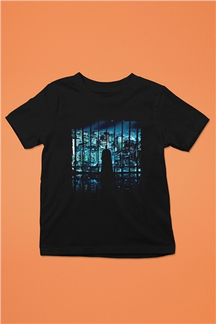 Unisex Unisex Kara Şövalye (The Dark Knight) Baskılı Siyah Çocuk Tişört