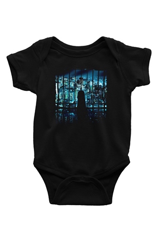 Unisex Unisex Kara Şövalye (The Dark Knight) Baskılı Siyah Bebek Body - Zıbın