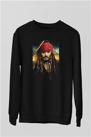 Unisex Unisex Karayip Korsanları (Pirates of the Caribbean) Baskılı Siyah Sweatshirt