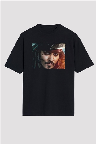 Unisex Unisex Karayip Korsanları (Pirates of the Caribbean) Baskılı Siyah Oversize T-shirt