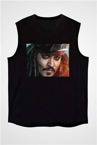 Unisex Unisex Karayip Korsanları (Pirates of the Caribbean) Baskılı Siyah Kolsuz T-shirt