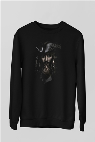 Unisex Unisex Karayip Korsanları (Pirates of the Caribbean) Baskılı Siyah Sweatshirt