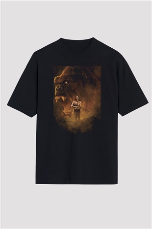 Unisex Unisex Kong Kafatası Adası (Kong Skull Island) Baskılı Siyah Oversize Tshirt