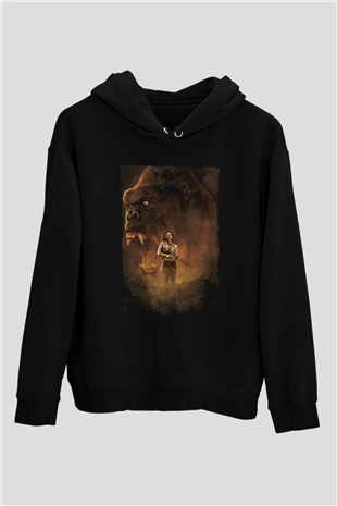 Unisex Unisex Kong Kafatası Adası (Kong Skull Island) Baskılı Siyah Kapüşonlu Sweatshirt