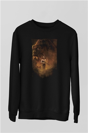 Unisex Unisex Kong Kafatası Adası (Kong Skull Island) Baskılı Siyah Sweatshirt