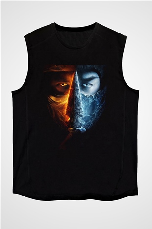 Unisex Unisex Mortal Kombat Baskılı Siyah Kolsuz Tişört