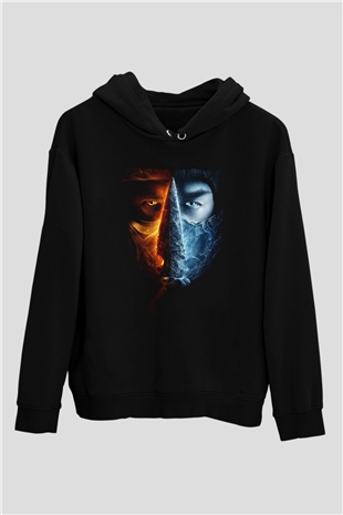 Unisex Unisex Mortal Kombat Baskılı Siyah Kapüşonlu Sweatshirt