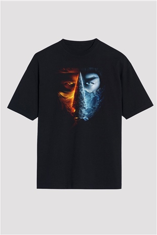 Unisex Unisex Mortal Kombat Baskılı Siyah Oversize Tişört