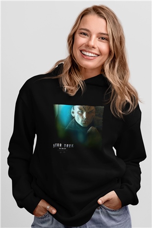 Unisex Uzay Yolu (Star Trek) Baskılı Siyah Kapüşonlu Sweatshirt
